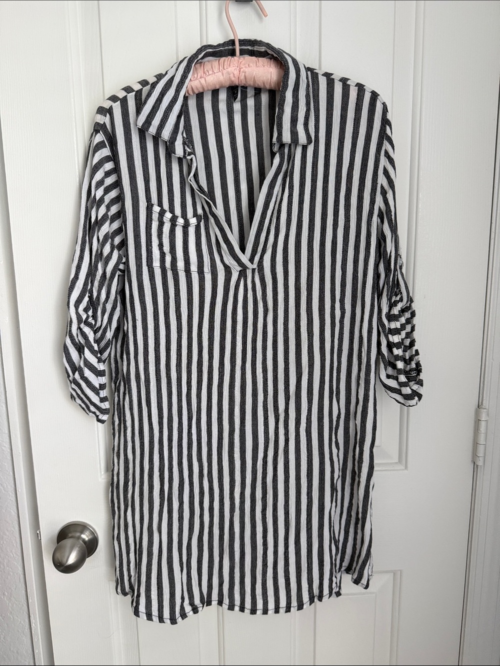 Black & White Striped Tunic Swimsuit Coverup
